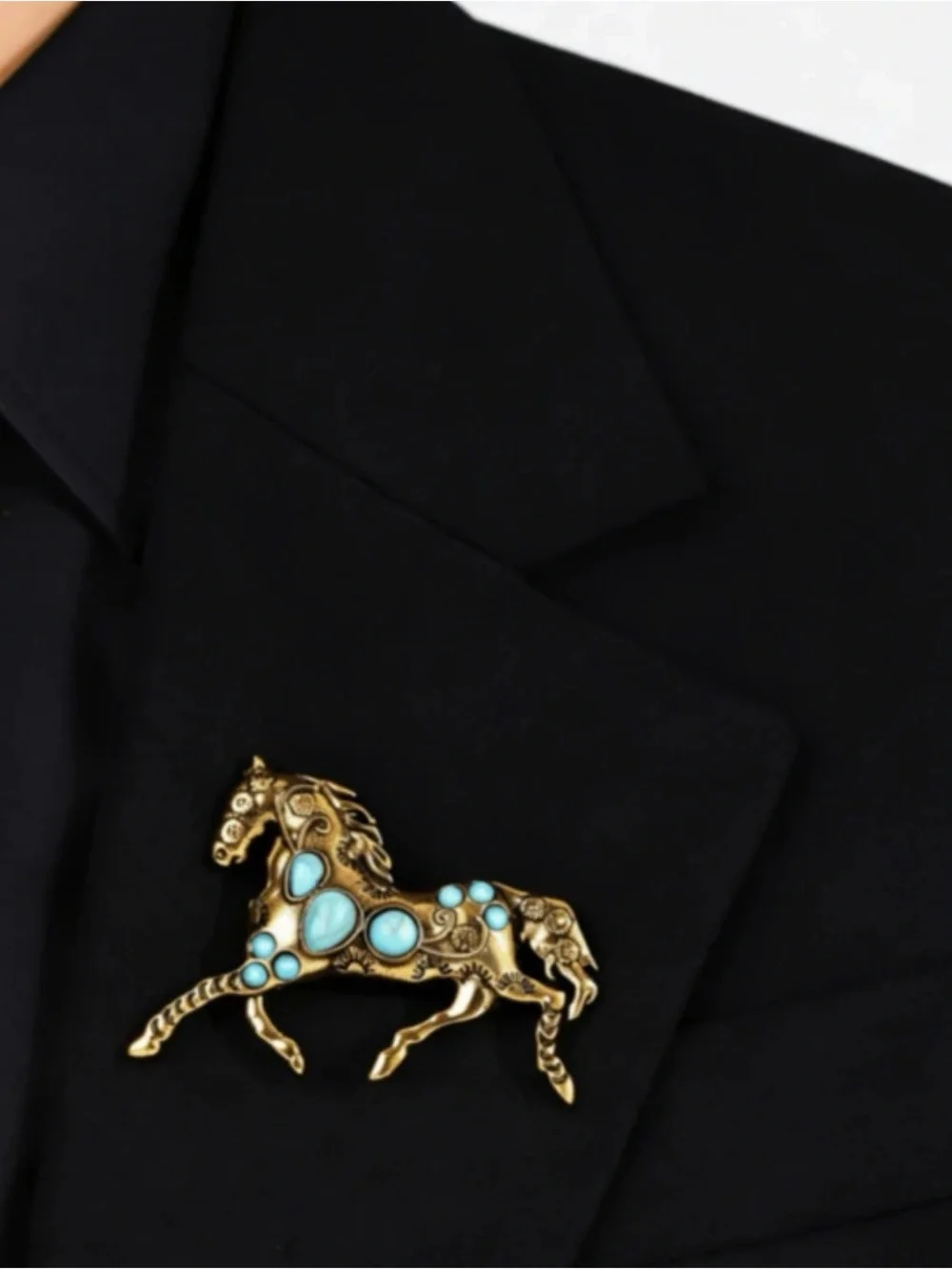 Gold Horse Turquoise Stone Brooch Lapel Pin Western Cowgirl Rodeo Accessory NEW